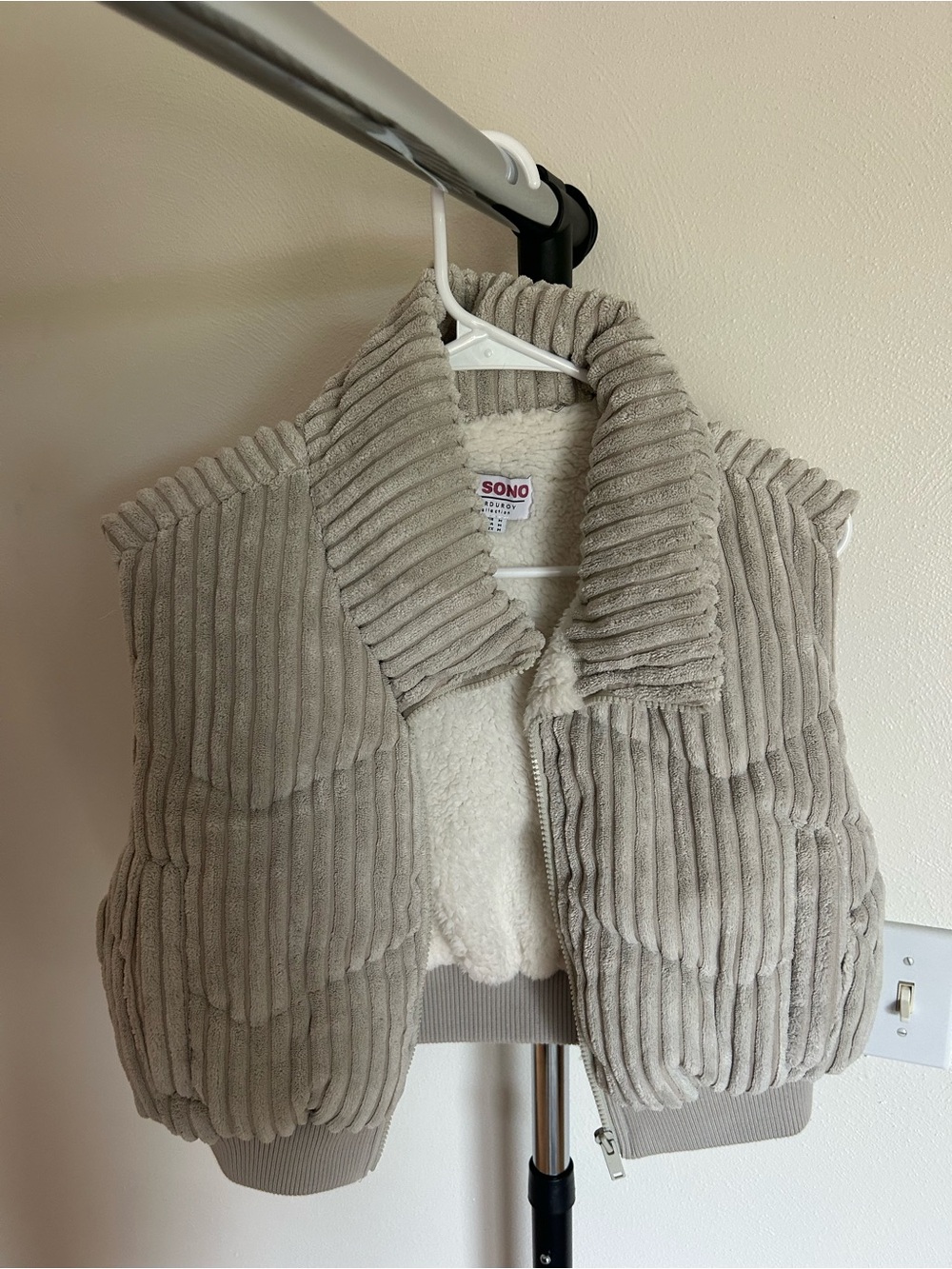 Ci Sono Beige Corduroy Ribbed Sherpa Jacket